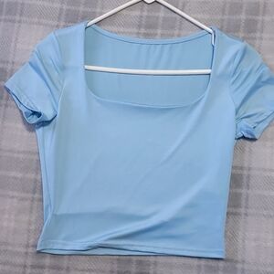 Light Blue Women's Square Neck Crop Top Size Small